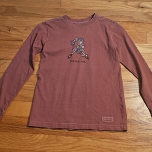 Life is good, Kids long sleeve hockey shirt size 5-6 distressed maroon
